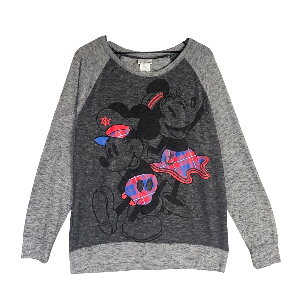Disney Cruise Line Mickey Minnie Raglan Sweatshirt Women Large Gray Nautical